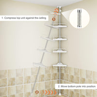 Etajera colt pentru baie si dus, 4 sau 5 rafturi, inaltime reglabila 320 cm, montare pe colt - imagine 3