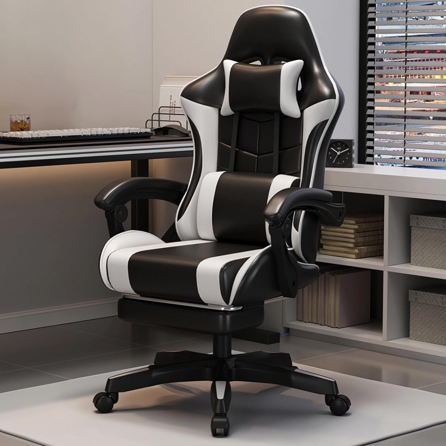 Scaun Gaming Racing SpeedX GT, Piele Ecologică, Recliner, Perne Ergonomice și Suport pentru Picioare