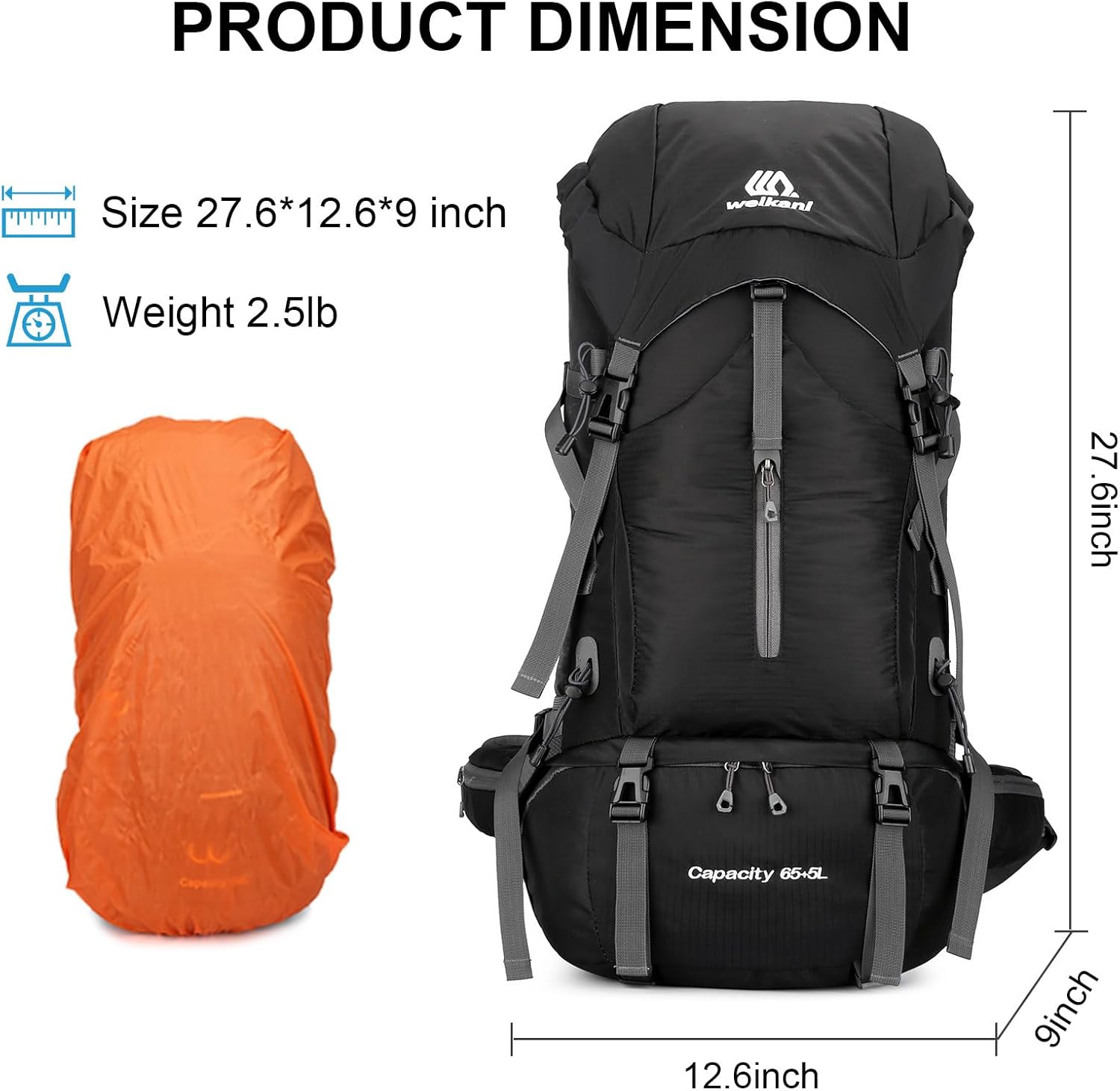 Rucsac drumetie 70L cu husa ploaie si sistem prindere echipament 70x32x23 cm