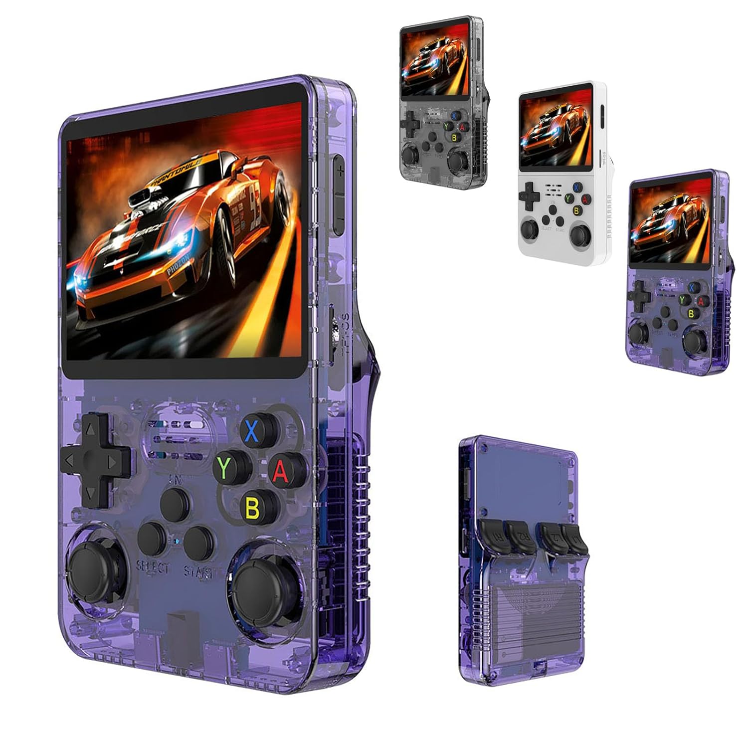 Consola de jocuri portabila R36S, ecran IPS 3.5 inch, 640x480, 64GB, Violet