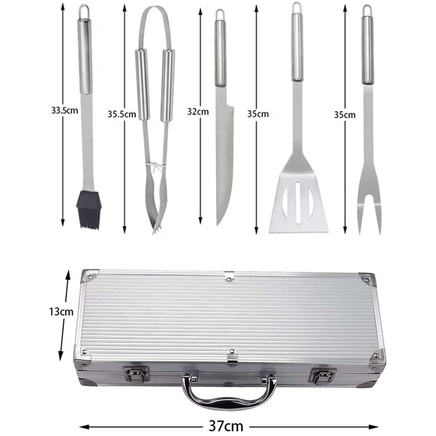 Set 5 Ustensile Gratar Otel Inoxidabil cu Cutie Depozitare Aluminiu - detaliu produs