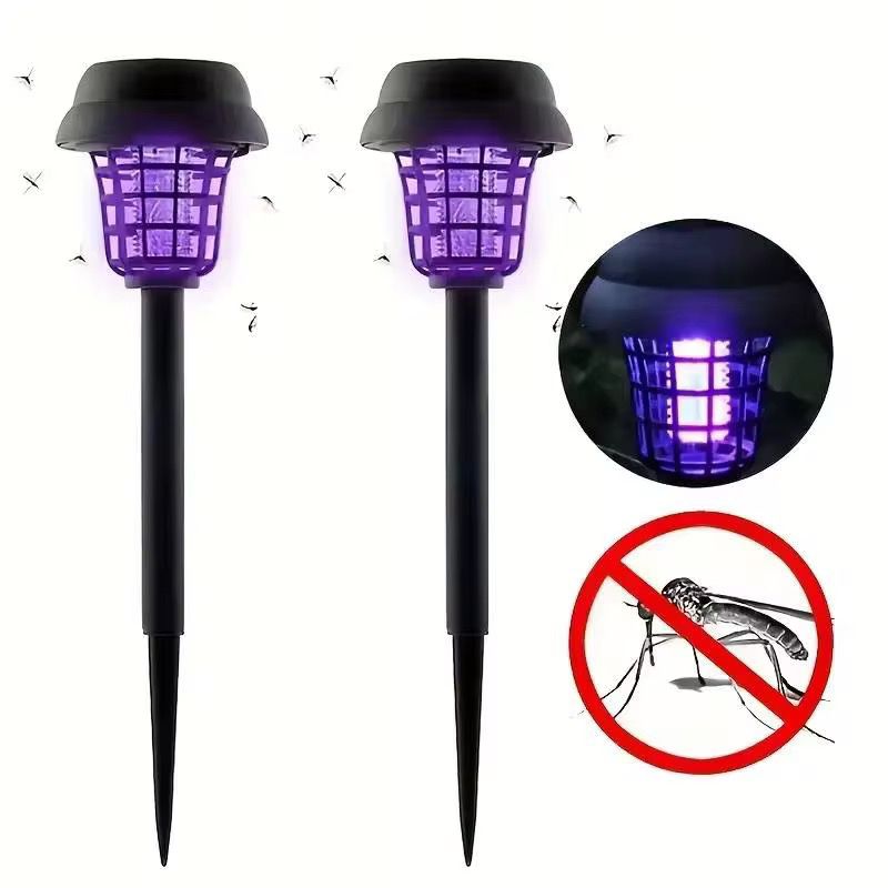 Set 2 Lampi solare LED si capcana pentru insecte, senzor de lumina, grila de siguranta, buton Off/On1/On2, 600 mAh