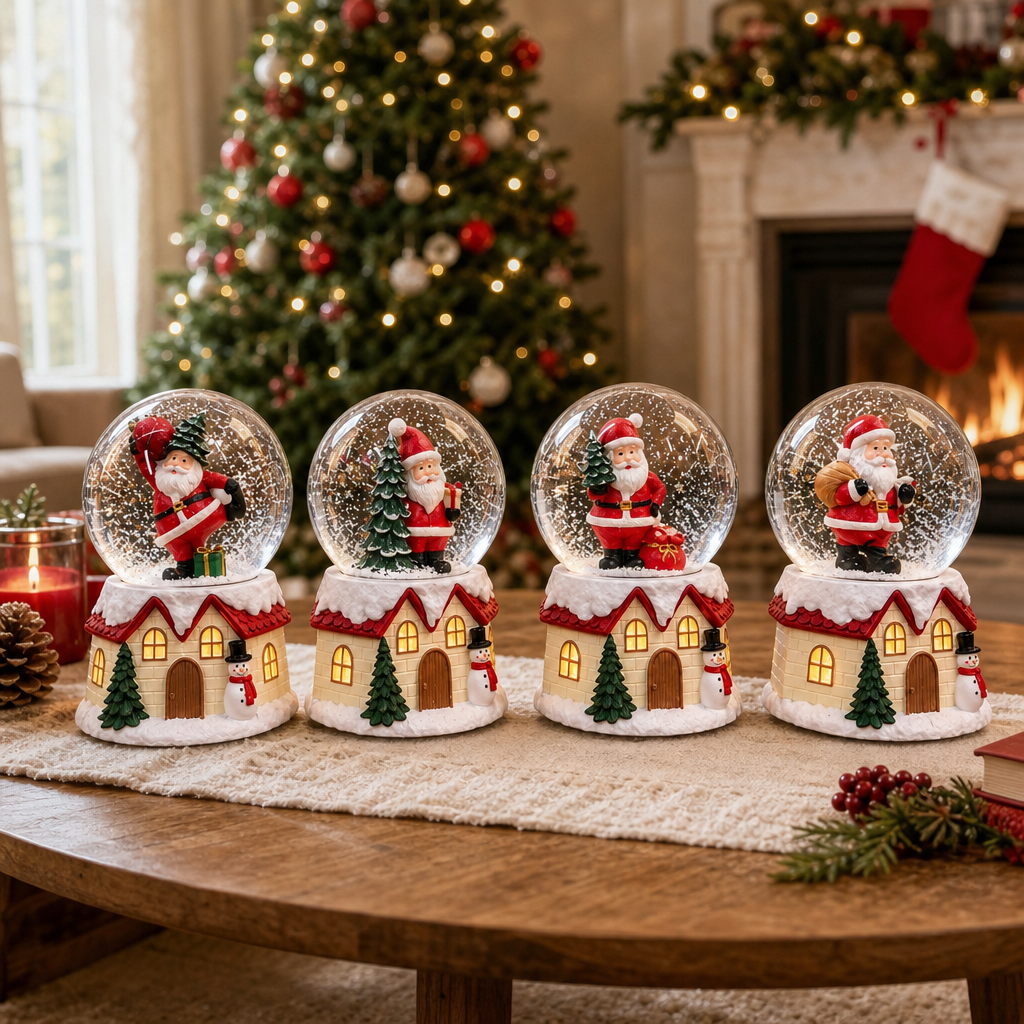 Glob de Zăpadă de Crăciun Premium cu Moș Crăciun, Muzică, Lumină LED și Efect de Ninsoare – 15 × 10 cm - detaliu produs