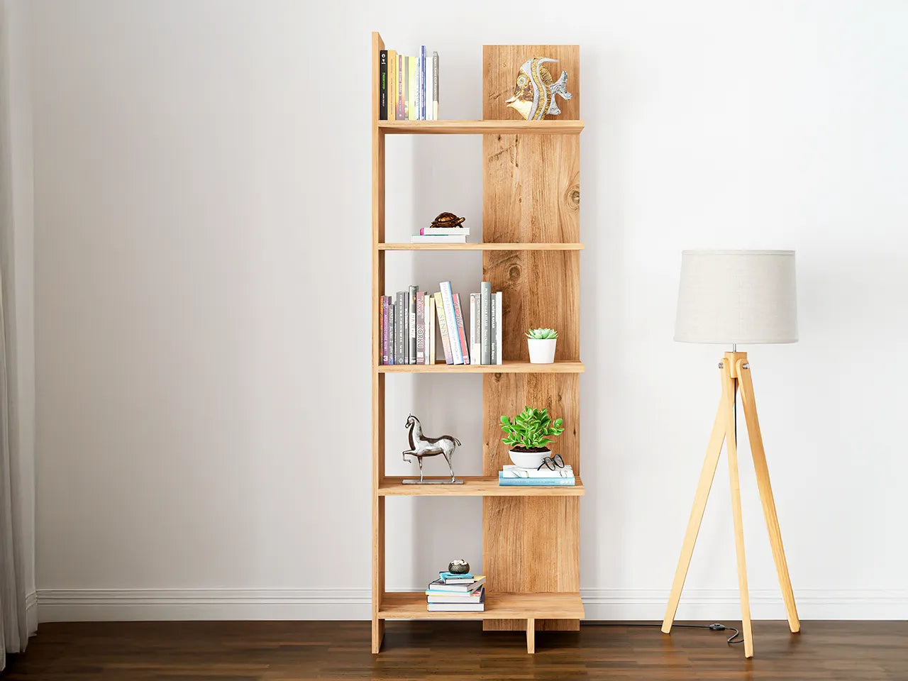 Raft Biblioteca Asimetric 5 Polite MDF Negru Decorativ Perete - detaliu produs