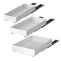 Set 3 sertare cu glisiere autoadezive soft-close, extragere totala, sina cu extensie, 3 dimensiuni, alb - imagine 5
