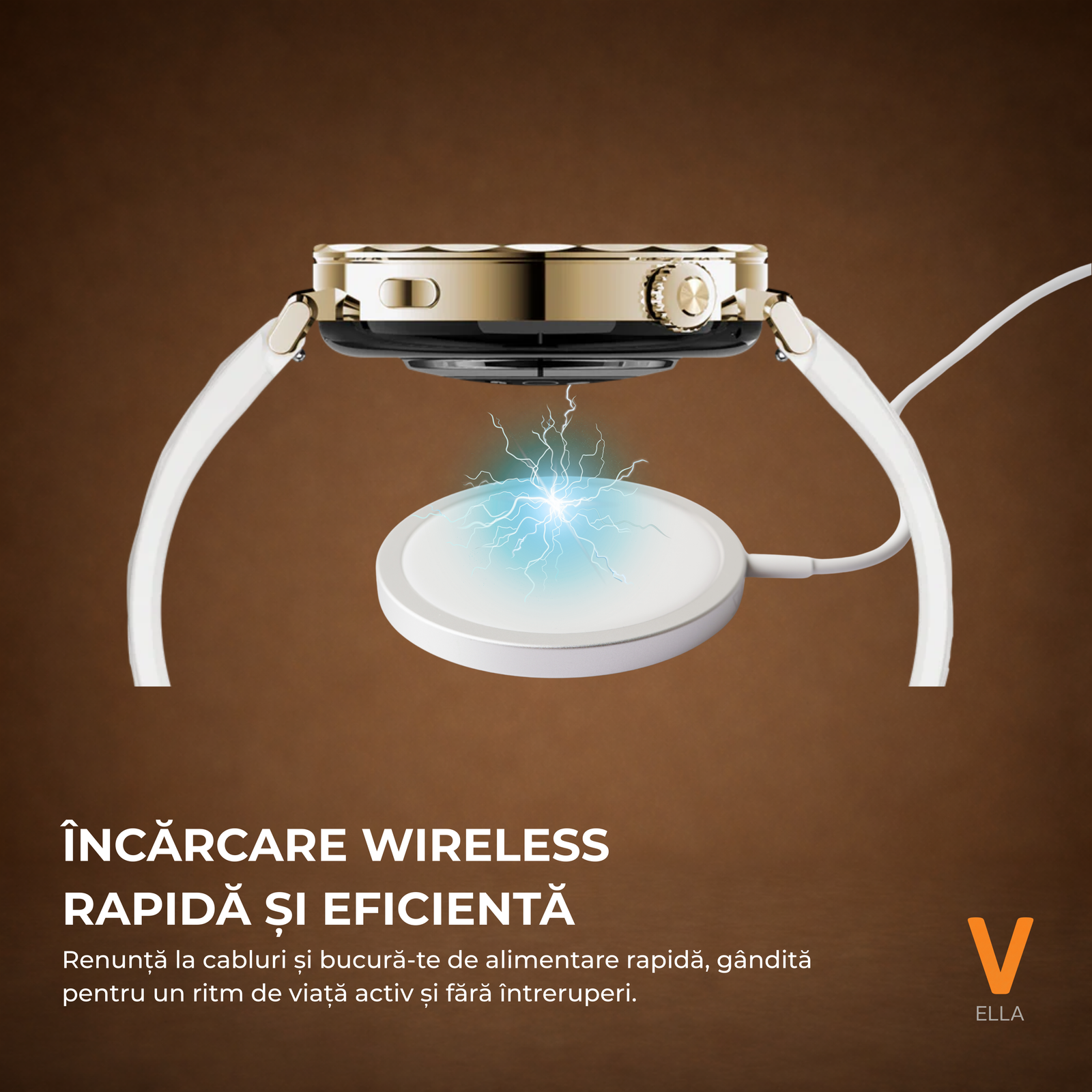 Ceas Smartwatch Dama ELLA Vivendo®, Ecran AMOLED 1.32", Fitness, Apel Bluetooth, Notificari Limba Romana, Asistent Vocal & ChatGPT AI, Incarcare Wireless, Rezistent Apa IP68, 2 Curele Incluse