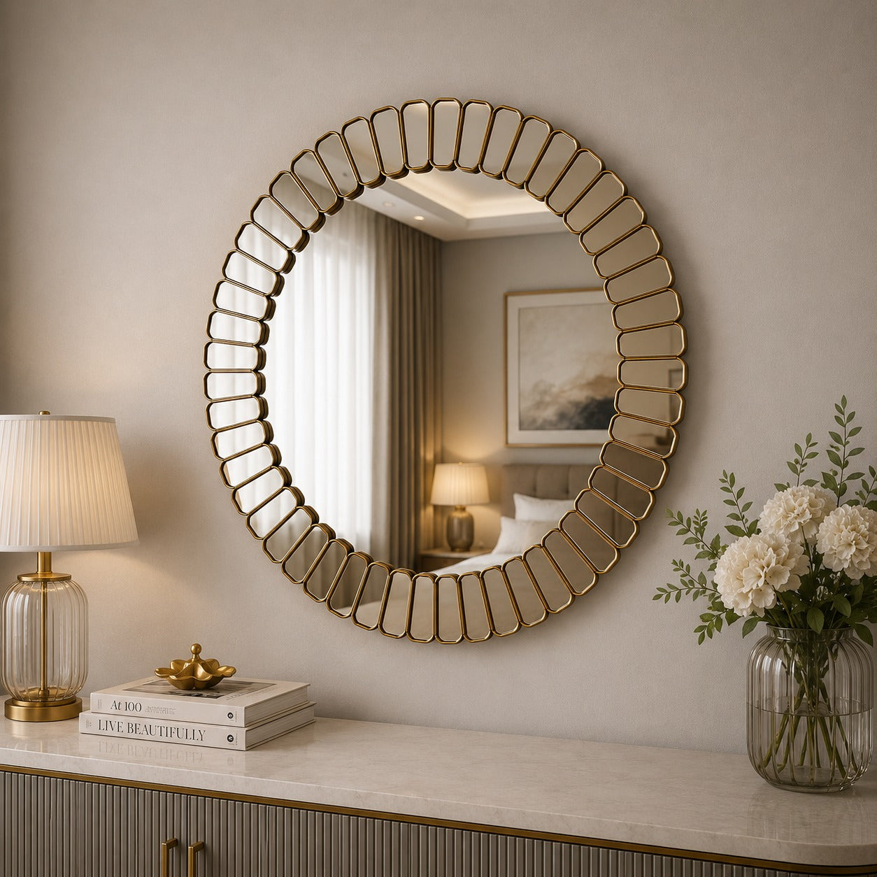Oglinda decorativa rotunda, diametru 60 cm, rama segmentata