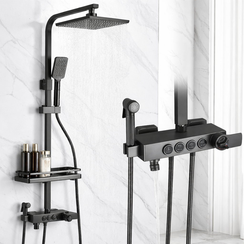 Coloana dus premium, cu termostat, 4 functii – set complet baie moderna