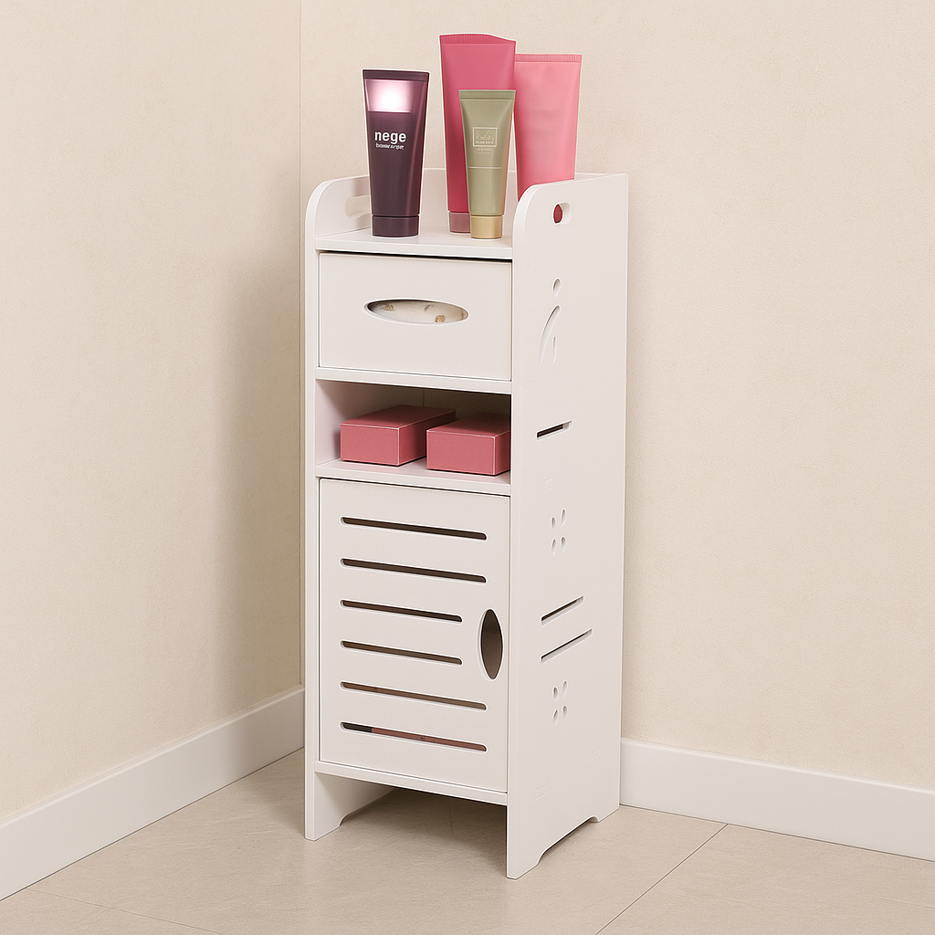 Dulap depozitare pentru baie, 30x24x60 cm, cu suport hartie igienica, alb