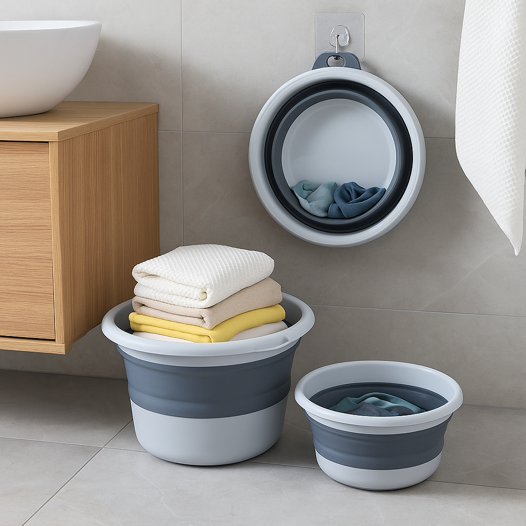 Set 2 ligheane pliabile (6L + 4L) cu suport autoadeziv pentru baie, voiaj, bebelus, compact, 39/35 cm