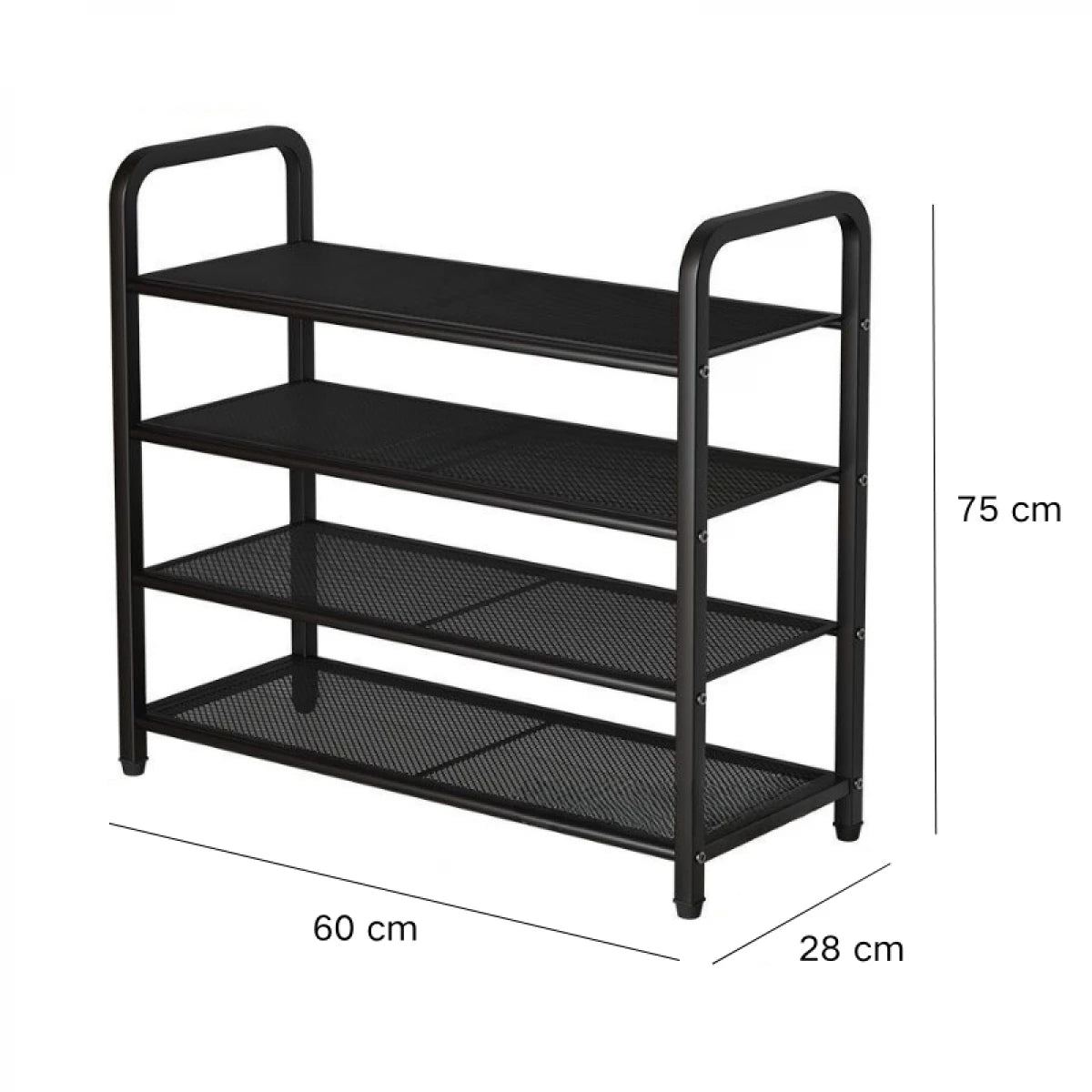 Suport metalic pentru incaltaminte, 4 polite, 60 x 28 x 75 cm, negru