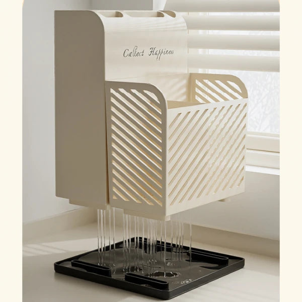 Suport ustensile bucatarie, recipient cutite, 3 compartimente, plastic, 21 x 16 x 15 cm, alb