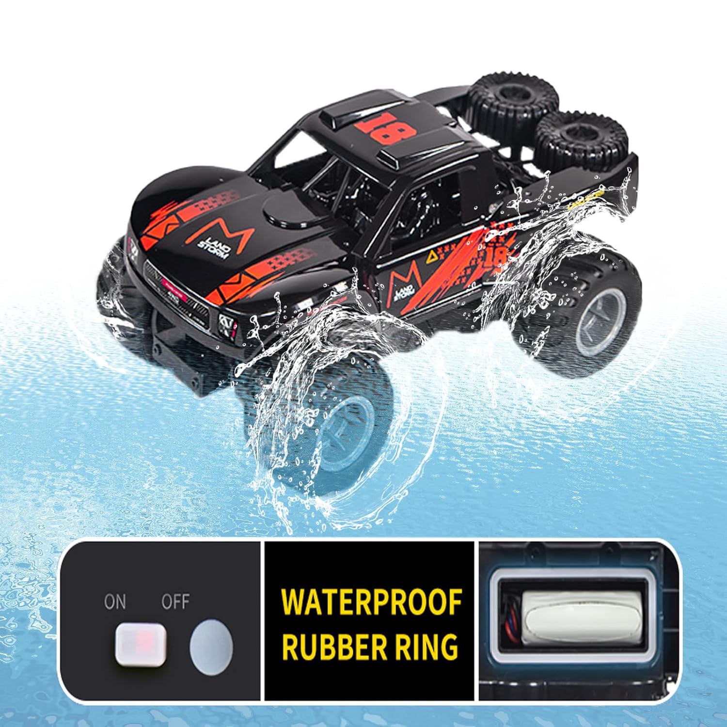 Masina cu telecomanda 2.4Ghz, 4WD, pentru uscat, apa si zapada, scara 1:16, tractiune 4x4