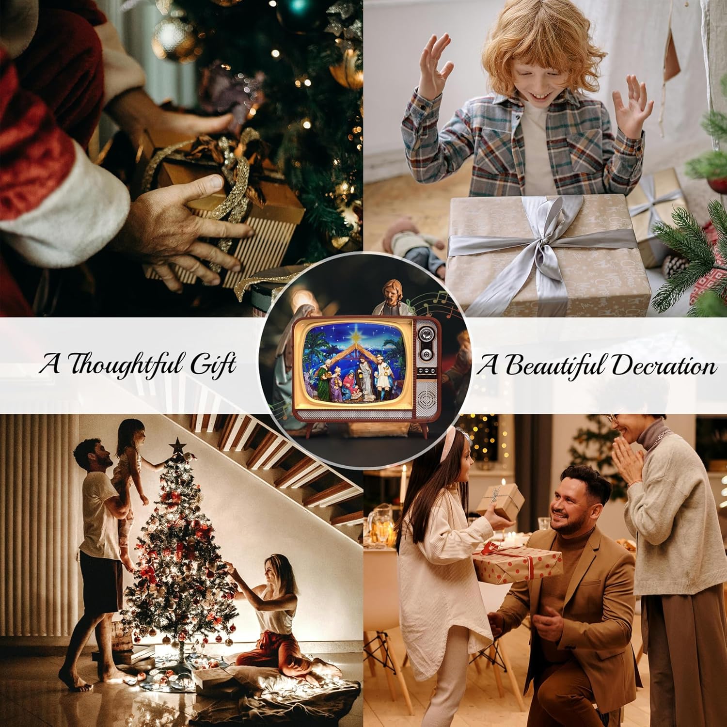 Decoratiune muzicala retro in stil TV cu scena de Craciun 20,83 x 11,94 x 17,27 cm