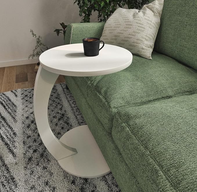 Masuta de cafea rotunda cu roti, din PAL melaminat – 38 cm diametru, 56 cm inaltime