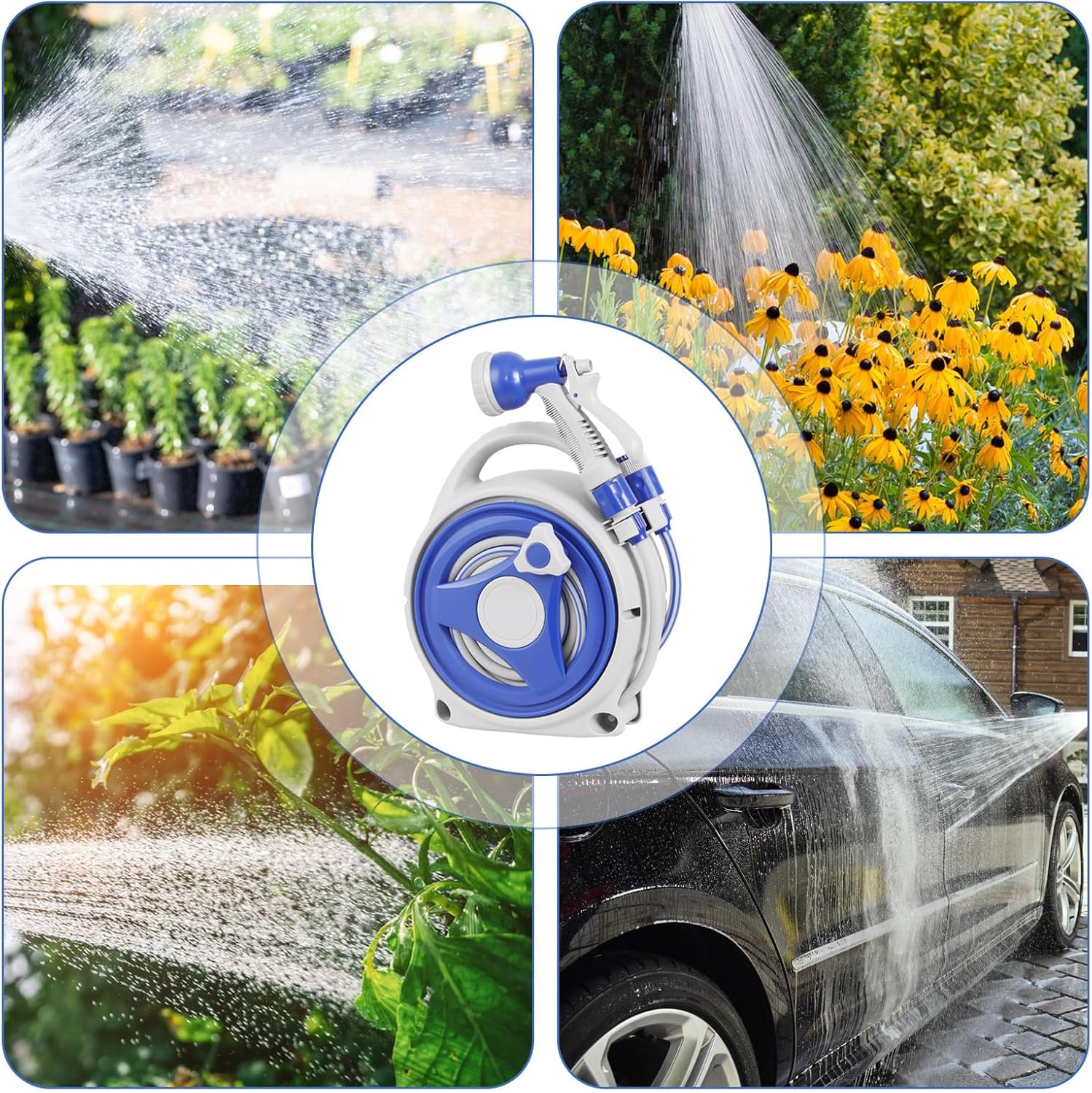 Furtun gradina extensibil cu tambur, pistol cu 8 jeturi, sistem de blocare automată – 15m