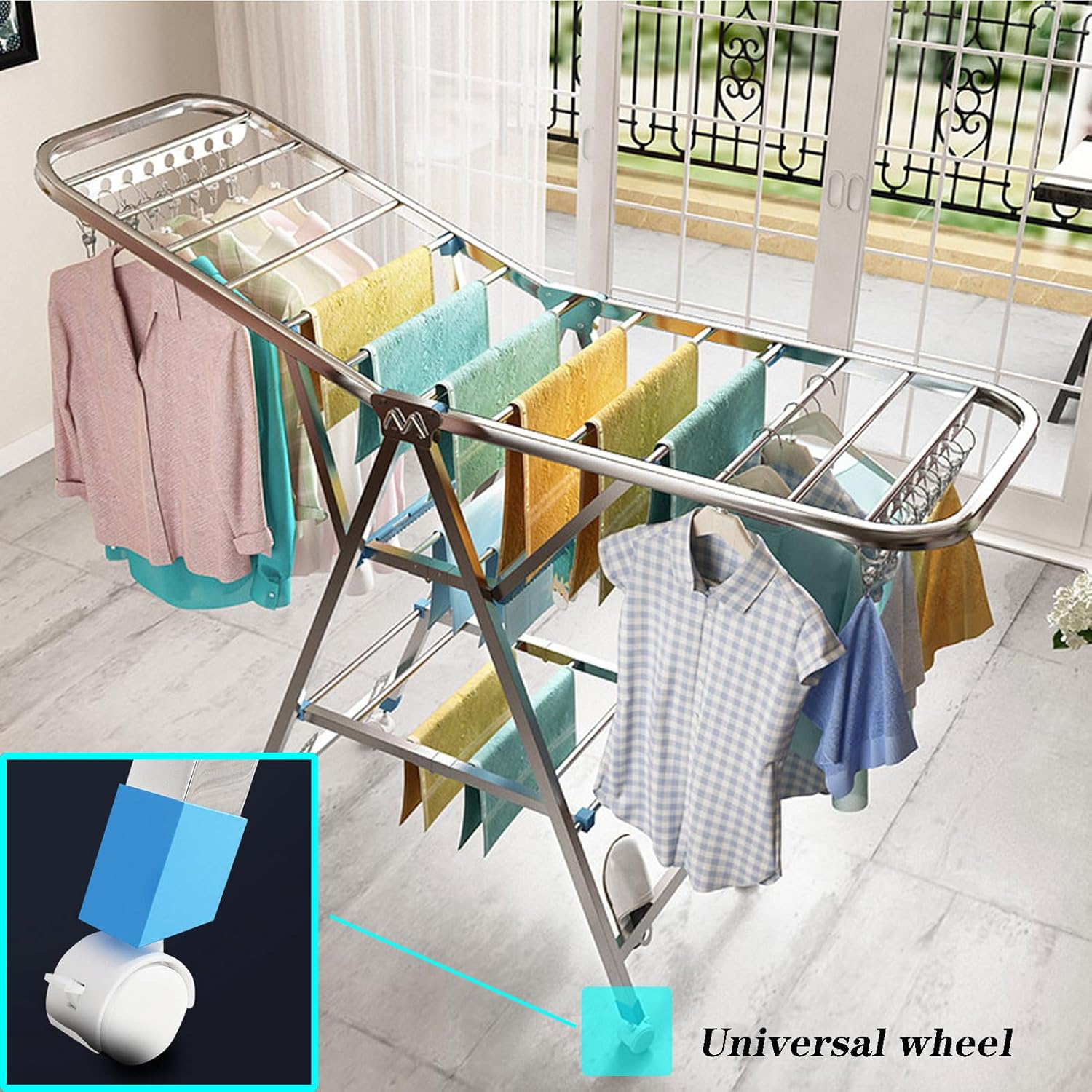 RESIGILAT - Uscator rufe pliabil metalic premium 150x90x46 cm – suport haine, dublu nivel, economisitor de spatiu
