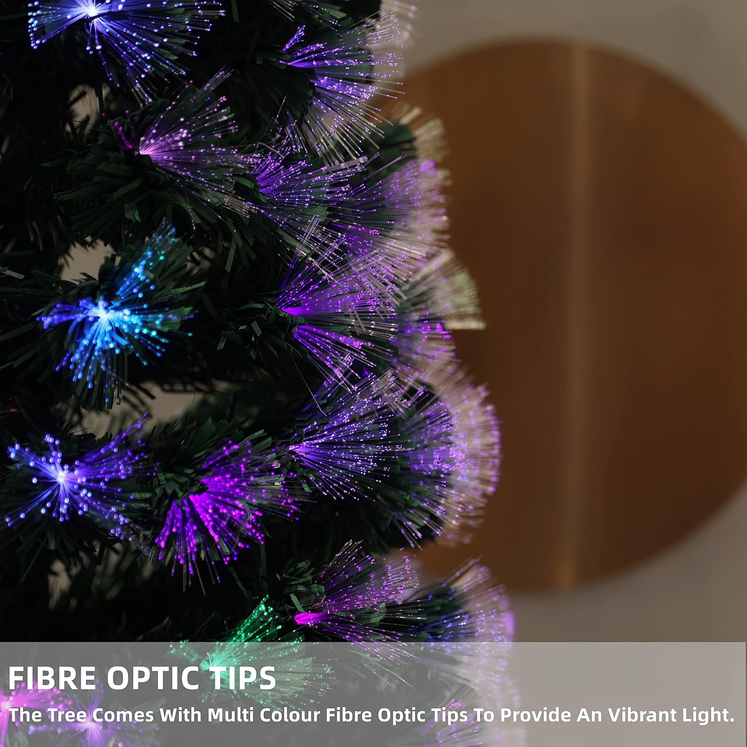 Brad artificial cu fibra optica multicolora si LED-uri, suport metalic, 120cm pana la 240cm