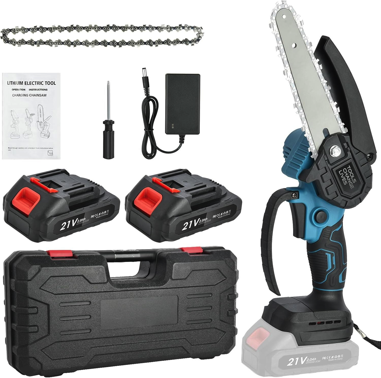 Mini Fierastrau Electric 24V cu Lant 6 inch si 2 Acumulatori 2000 mAh