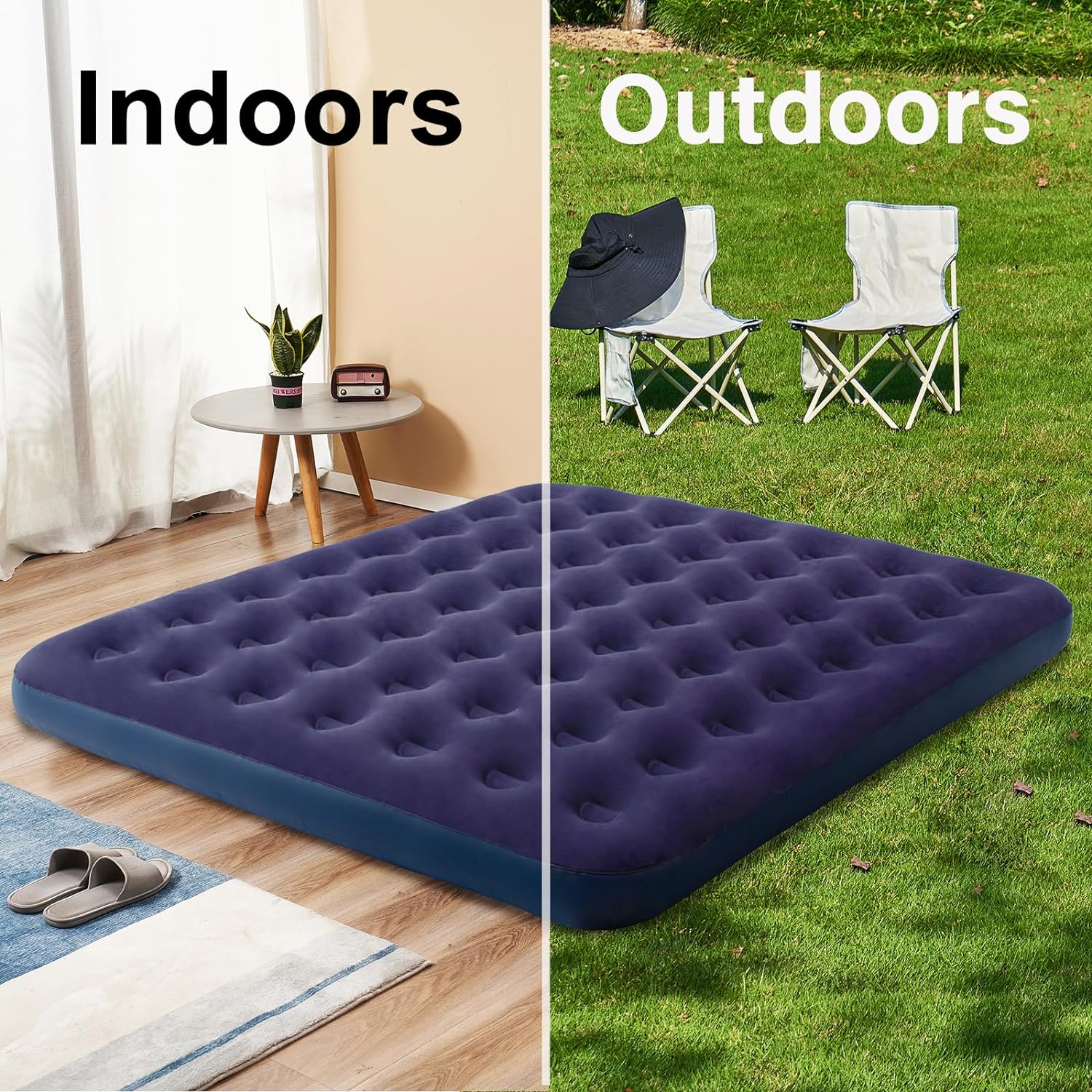 Saltea gonflabila pentru camping, plaja, 1-2 persoane, PVC si catifea