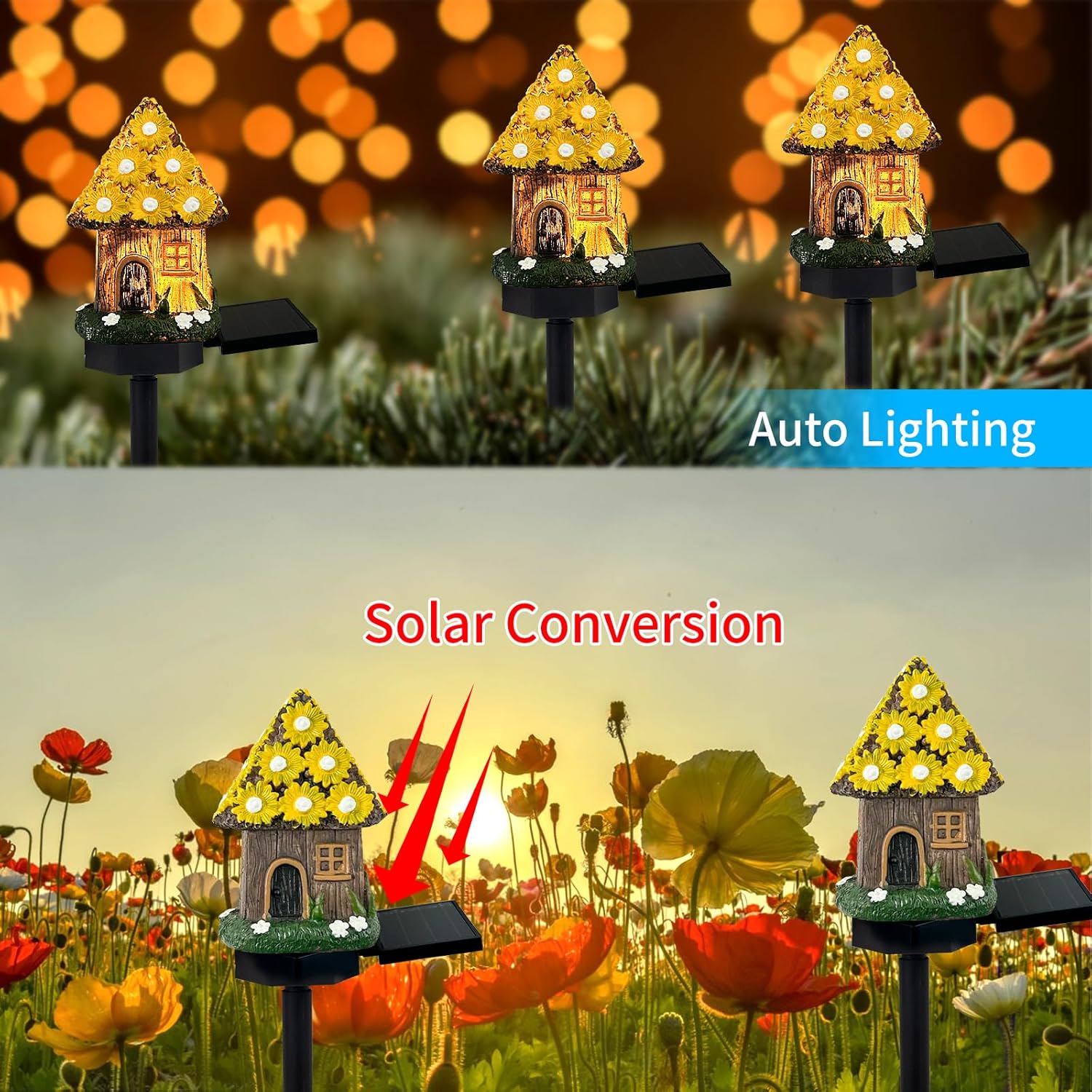 Lampa decorativa de gradina cu încarcare solara, model casuta din povesti