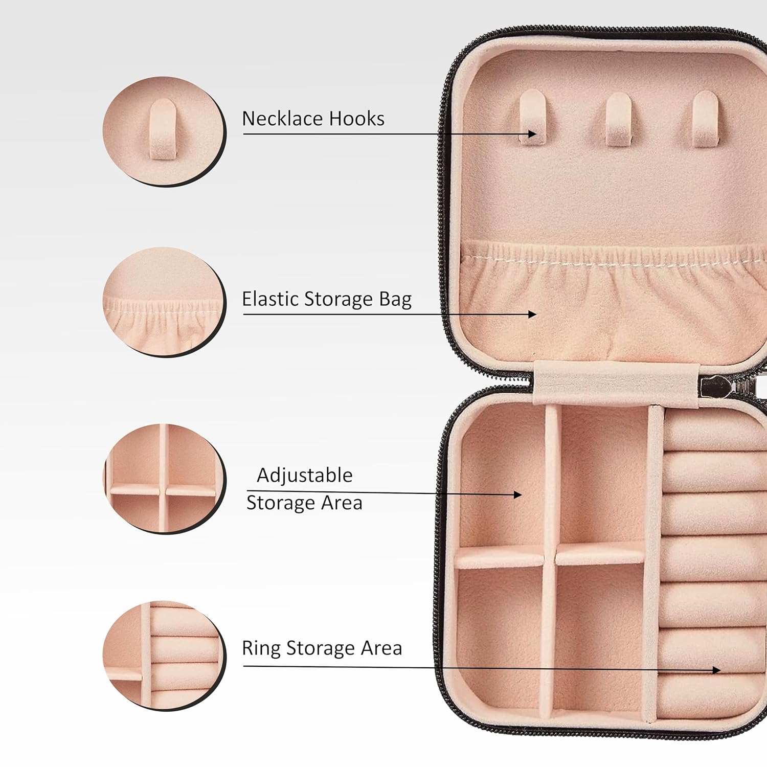 Cutie organizatoare cu fermoar pentru bijuterii 10x10x5cm