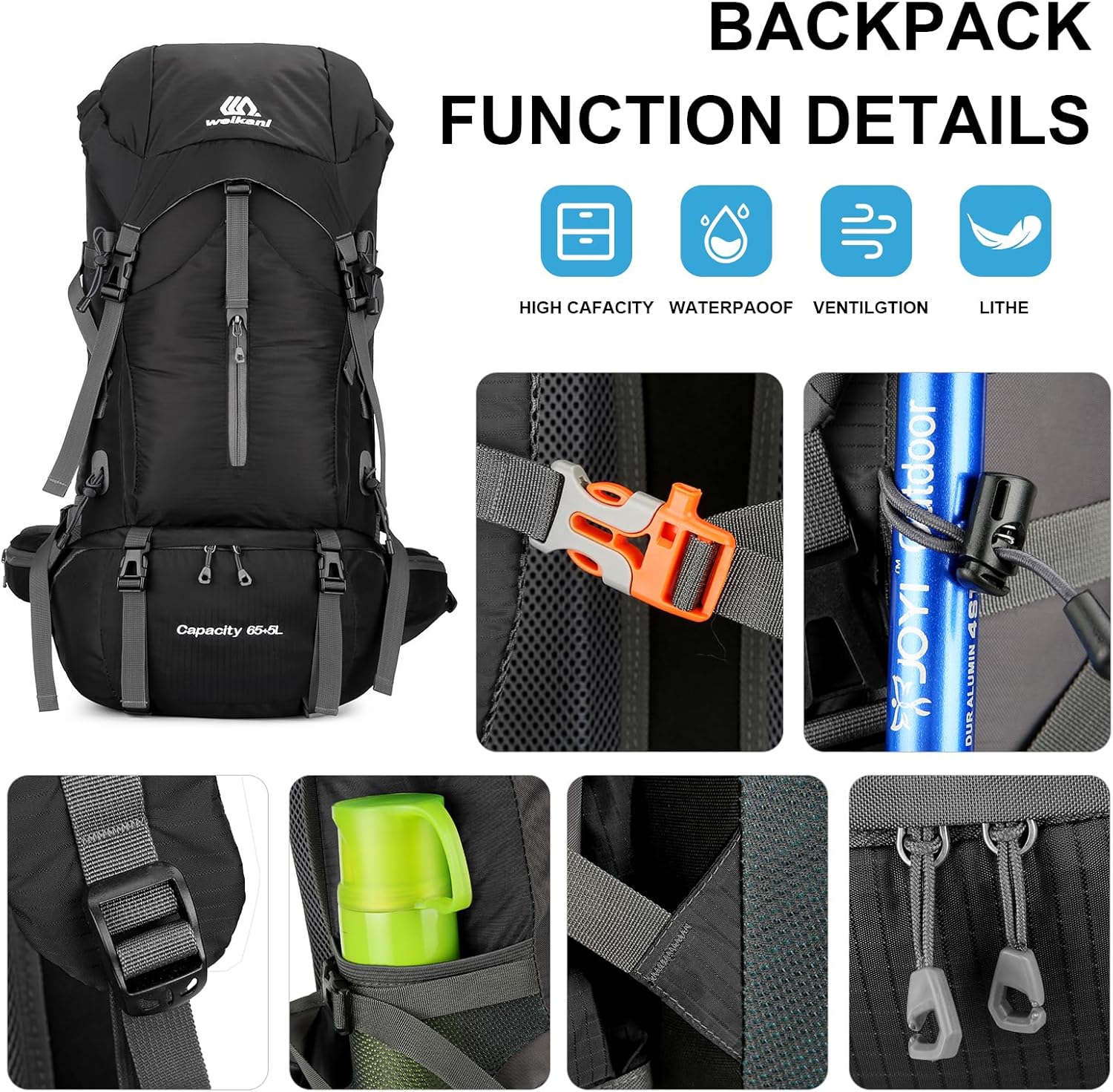 Rucsac drumetie 70L cu husa ploaie si sistem prindere echipament 70x32x23 cm