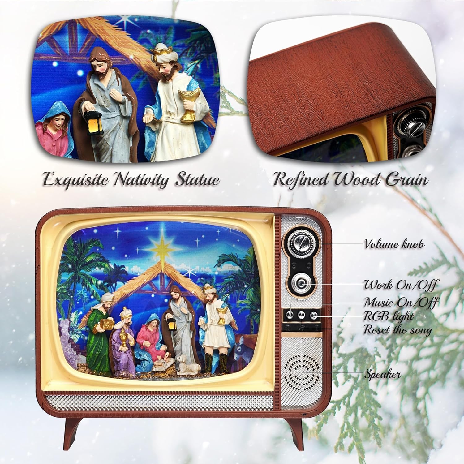 Decoratiune muzicala retro in stil TV cu scena de Craciun 20,83 x 11,94 x 17,27 cm