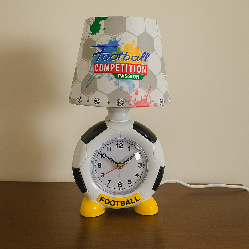 Veioza cu ceas in forma de minge de fotbal 14x22 cm