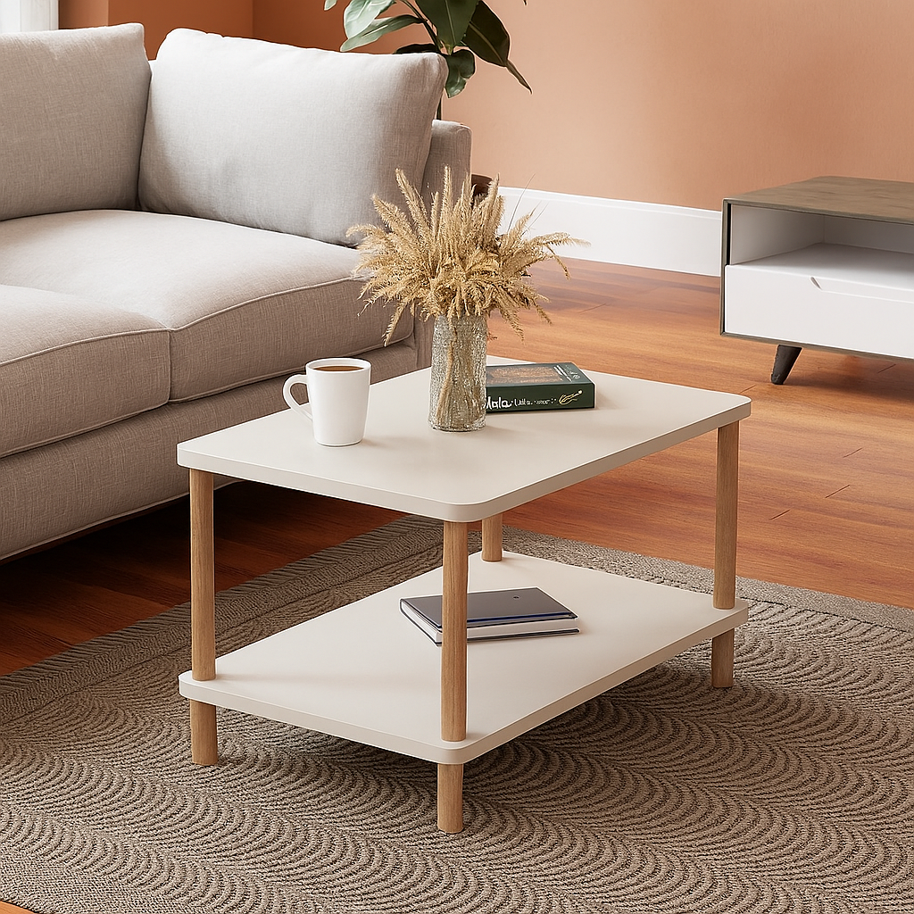 Masuta cafea moderna cu raft, design scandinav, 70x44x43 cm