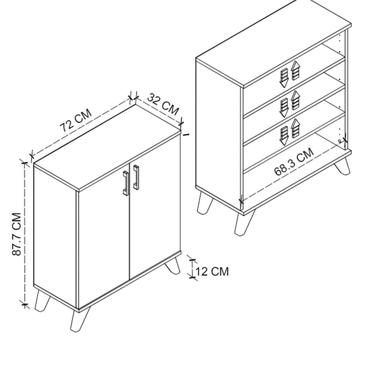 Dulap de depozitare multifunctional cu 2 uși și 4 rafturi, 72x32,5x88 cm