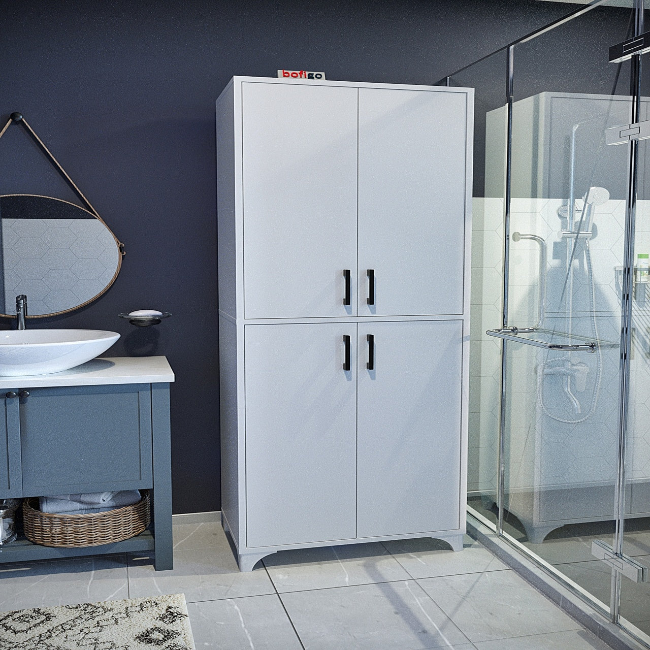 Dulap multifuncțional cu 4 uși și 6 compartimente, 62x36x186 cm, alb