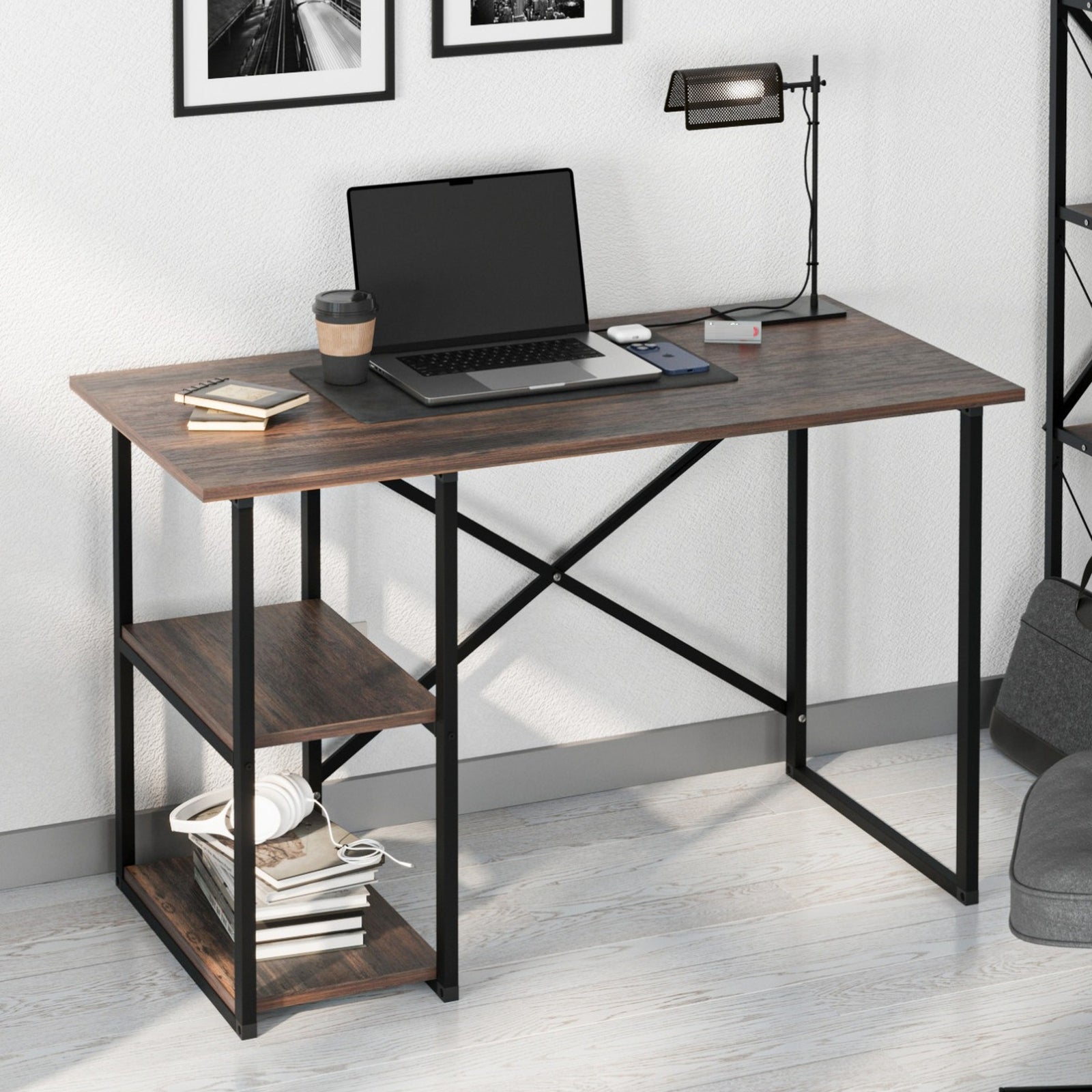 Birou modern cu rafturi laterale – PAL 18 mm, stil elegant, 120x60x75 cm