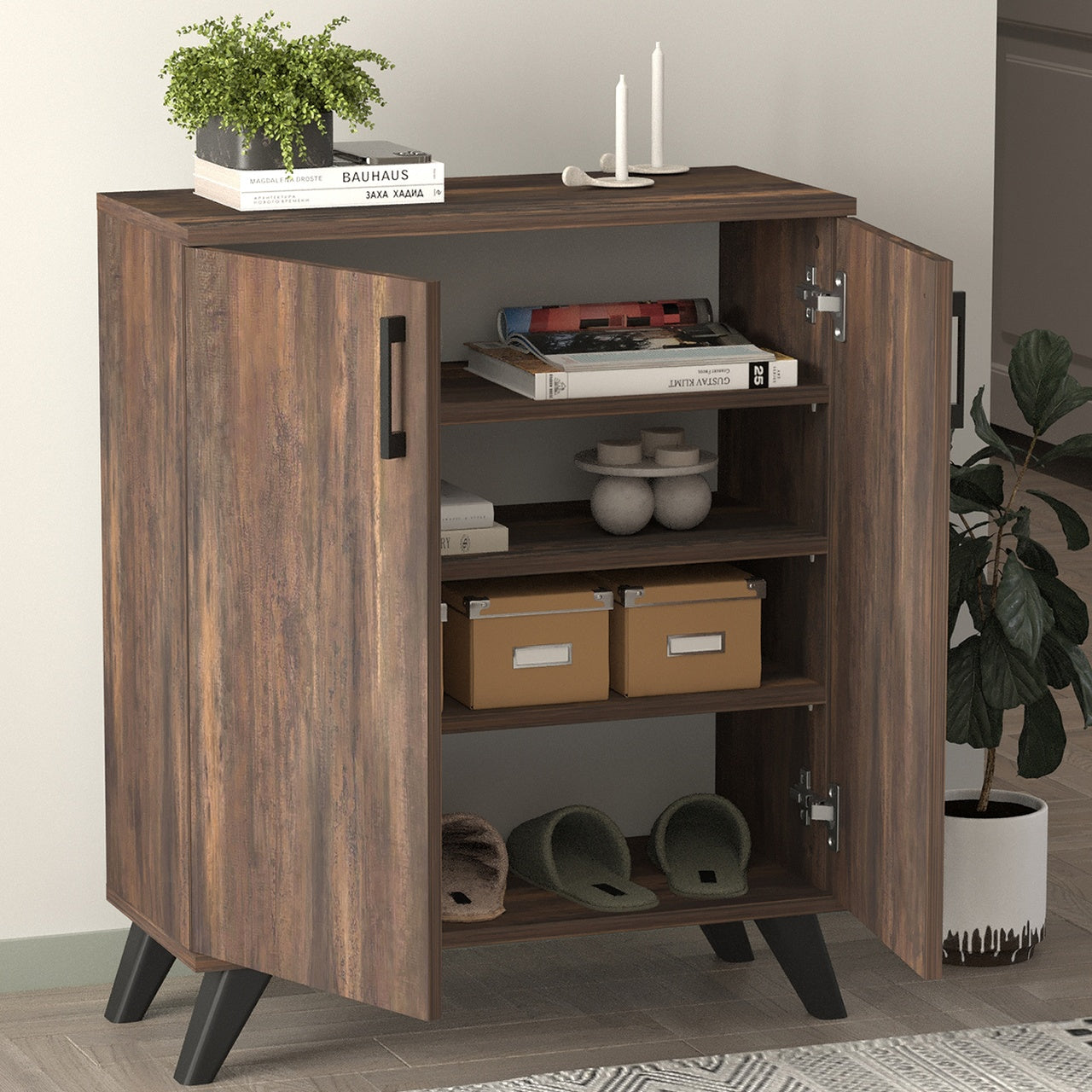 Dulap de depozitare multifunctional cu 2 uși și 4 rafturi, 72x32,5x88 cm