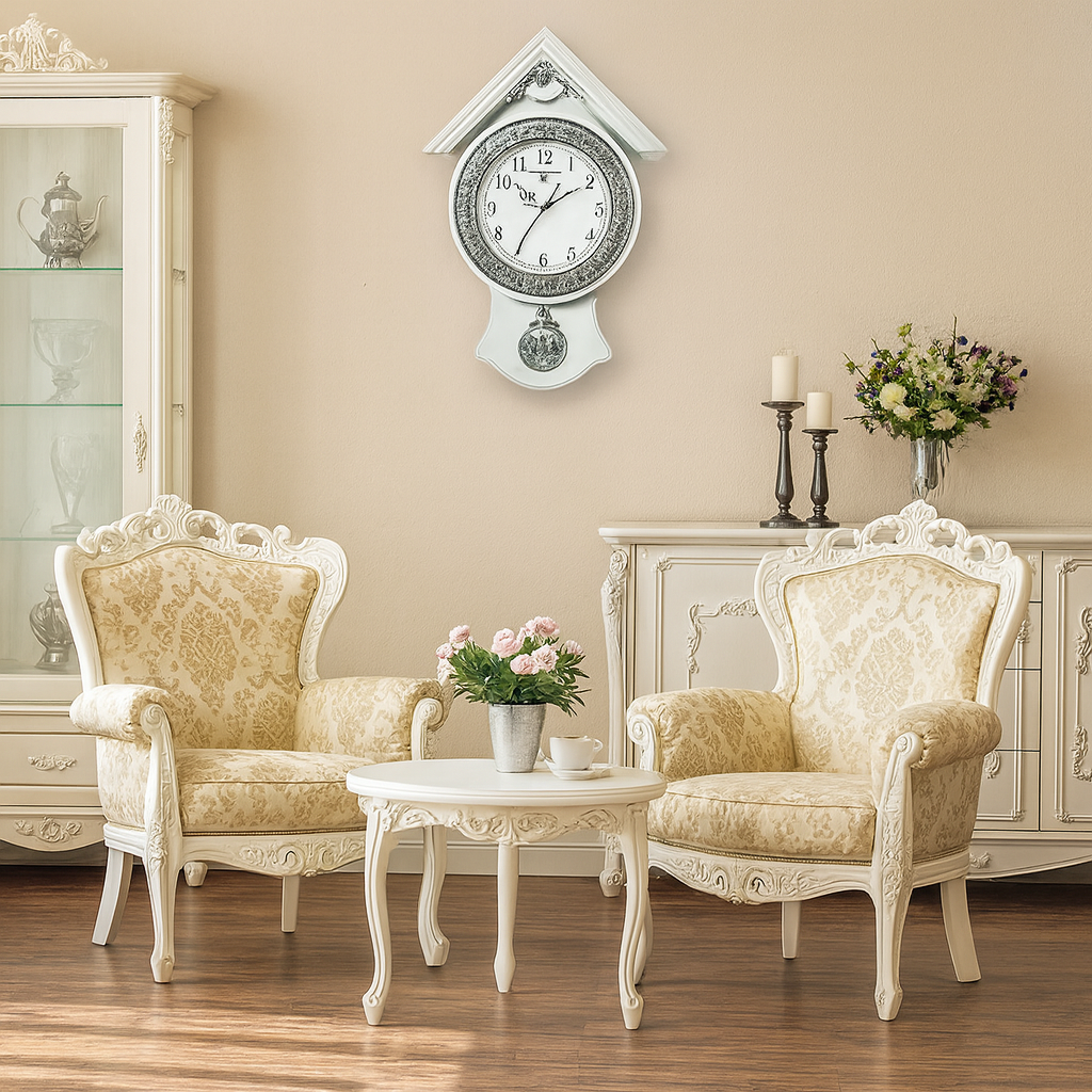 Ceas de perete cu pendul, model casuta, design elegant 30 x 50 cm