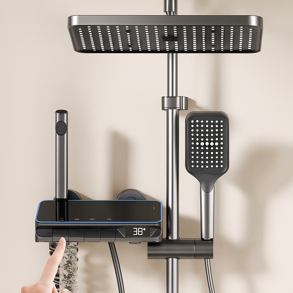 Set coloana de dus cu afișaj LED si comenzi Piano,finisaj Gri-Negru Mat