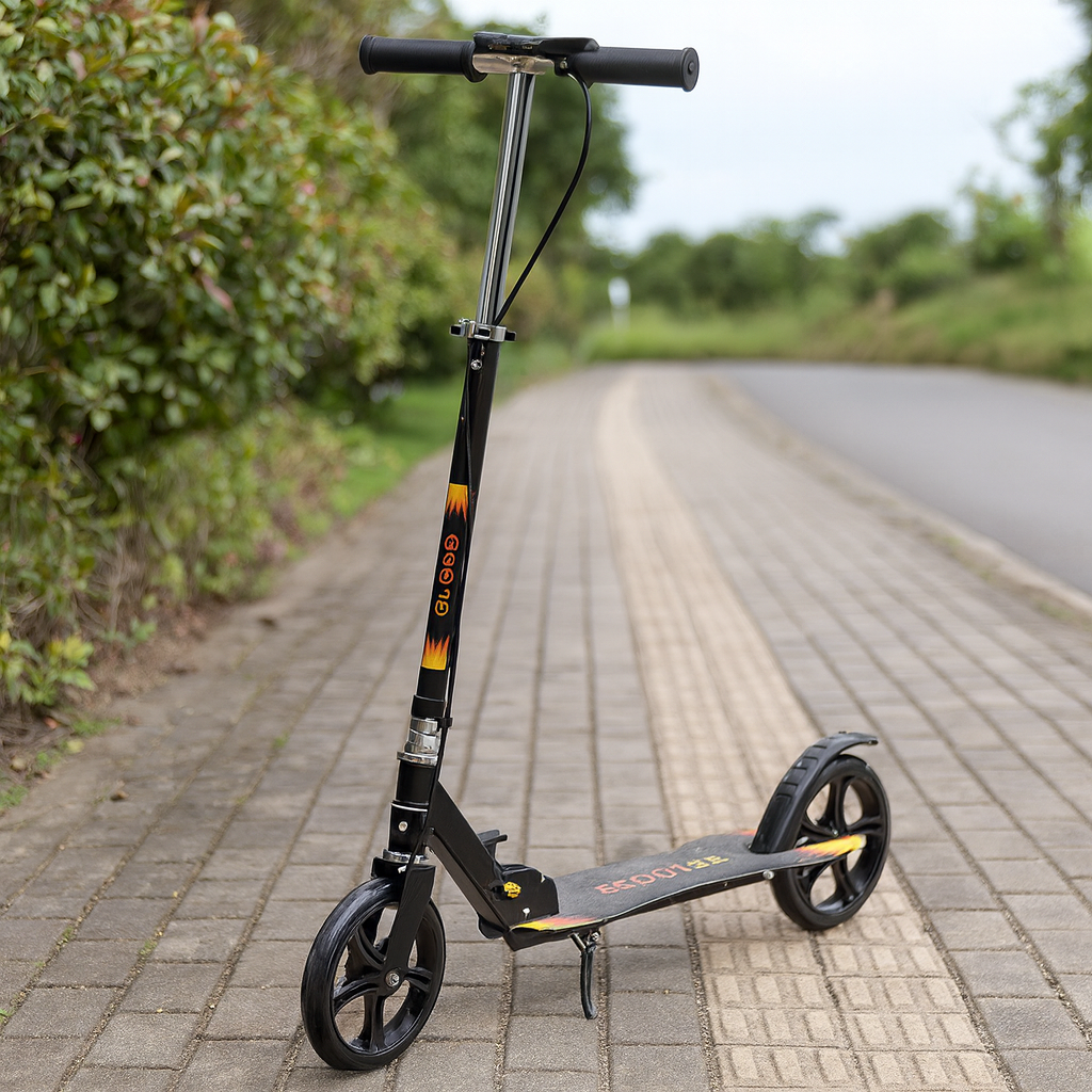 Trotineta pliabila pentru copii 10-16 ani, reglabila pe 3 inalțimi, roti mari din plastic și metal, 86x35x93/98/103 cm, Negru