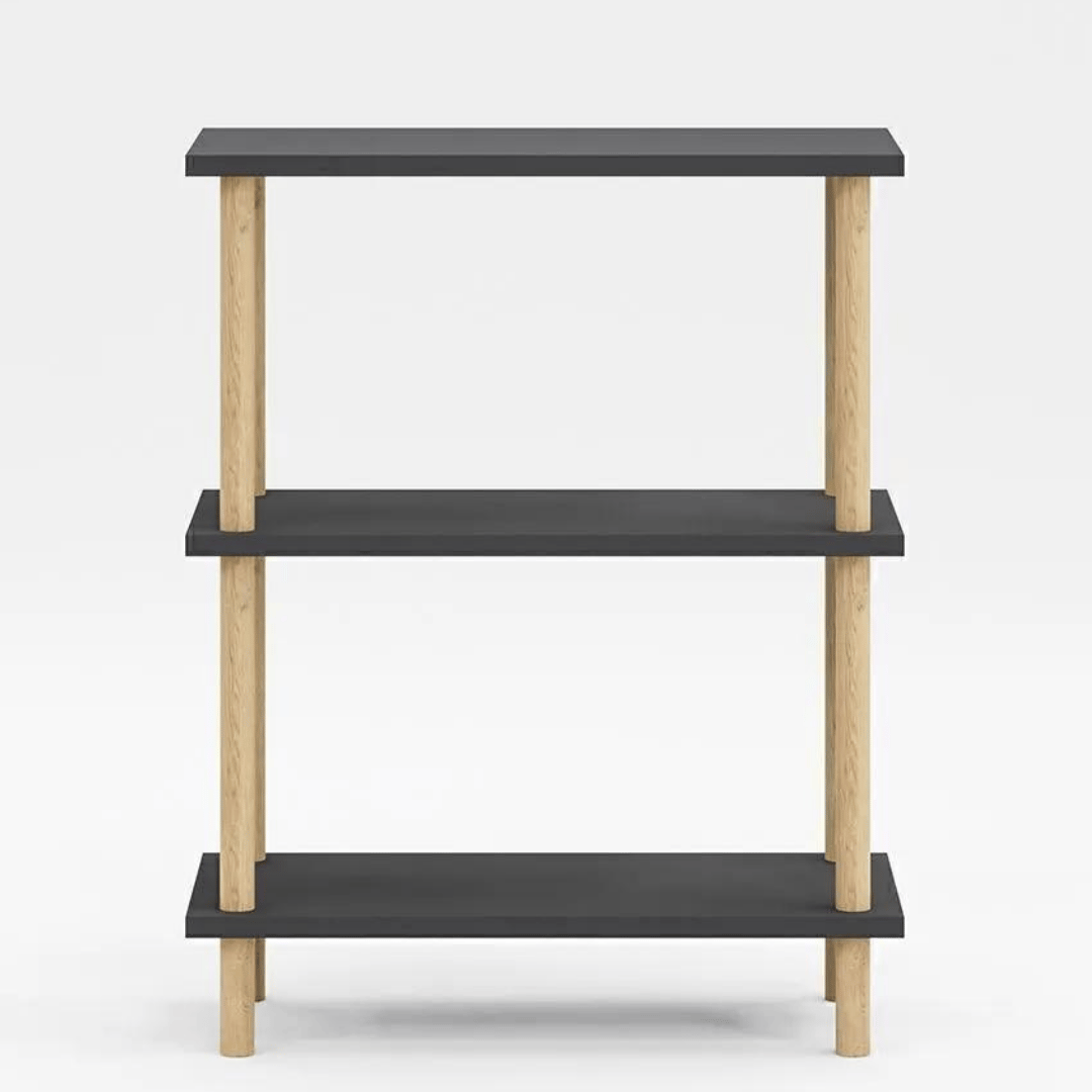 Etajera decorativa cu 3 rafturi si picioare din lemn – ideala ca biblioteca sau masuta laterala