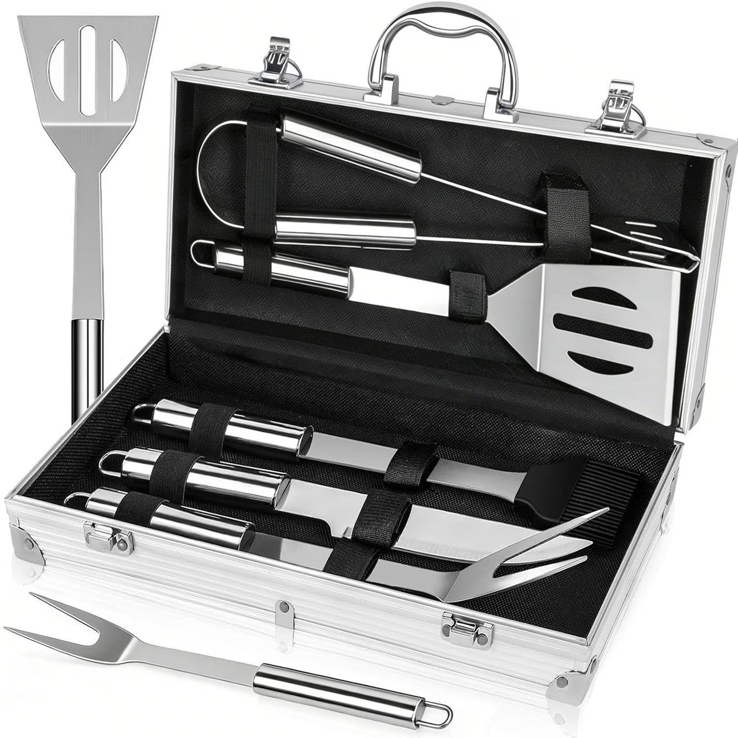 Set 5 Ustensile Gratar Otel Inoxidabil cu Cutie Depozitare Aluminiu - imagine principala