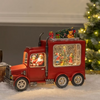 Decoratiune Craciun Camion Muzical cu Lichid si Sclipici, Iluminare LED si Scene 3D – 24.5 cm