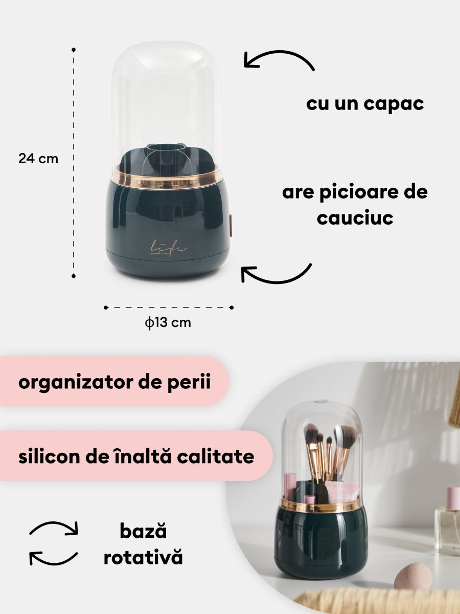 Cozevdnt Cutie Depozitare Pensule Machiaj Rotativa Capac Transparent Organizator - imagine principala