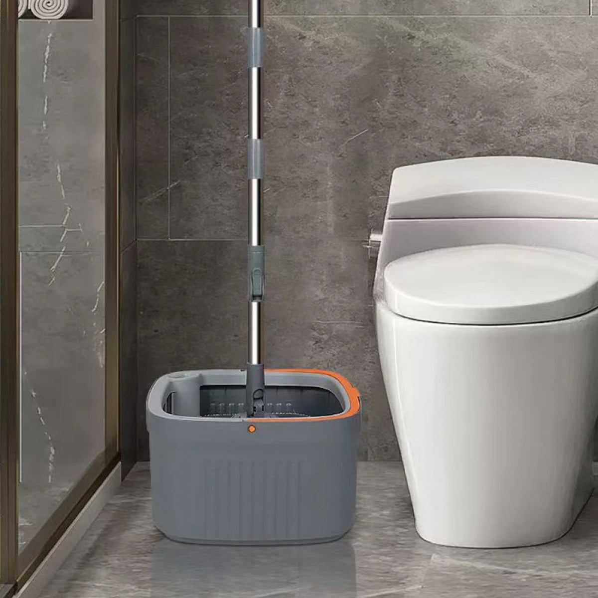 Set mop rotativ 360° cu galeata centrifuga, separare apa curata de apa murdara, sistem evacuare apa, 4 rezerve, gri