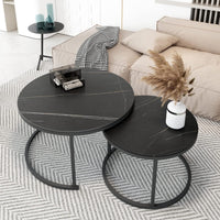 Set 2 masute rotunde de cafea cu efect de marmura, diametru 70/50 cm, blat MDF, cadru metalic - imagine 3