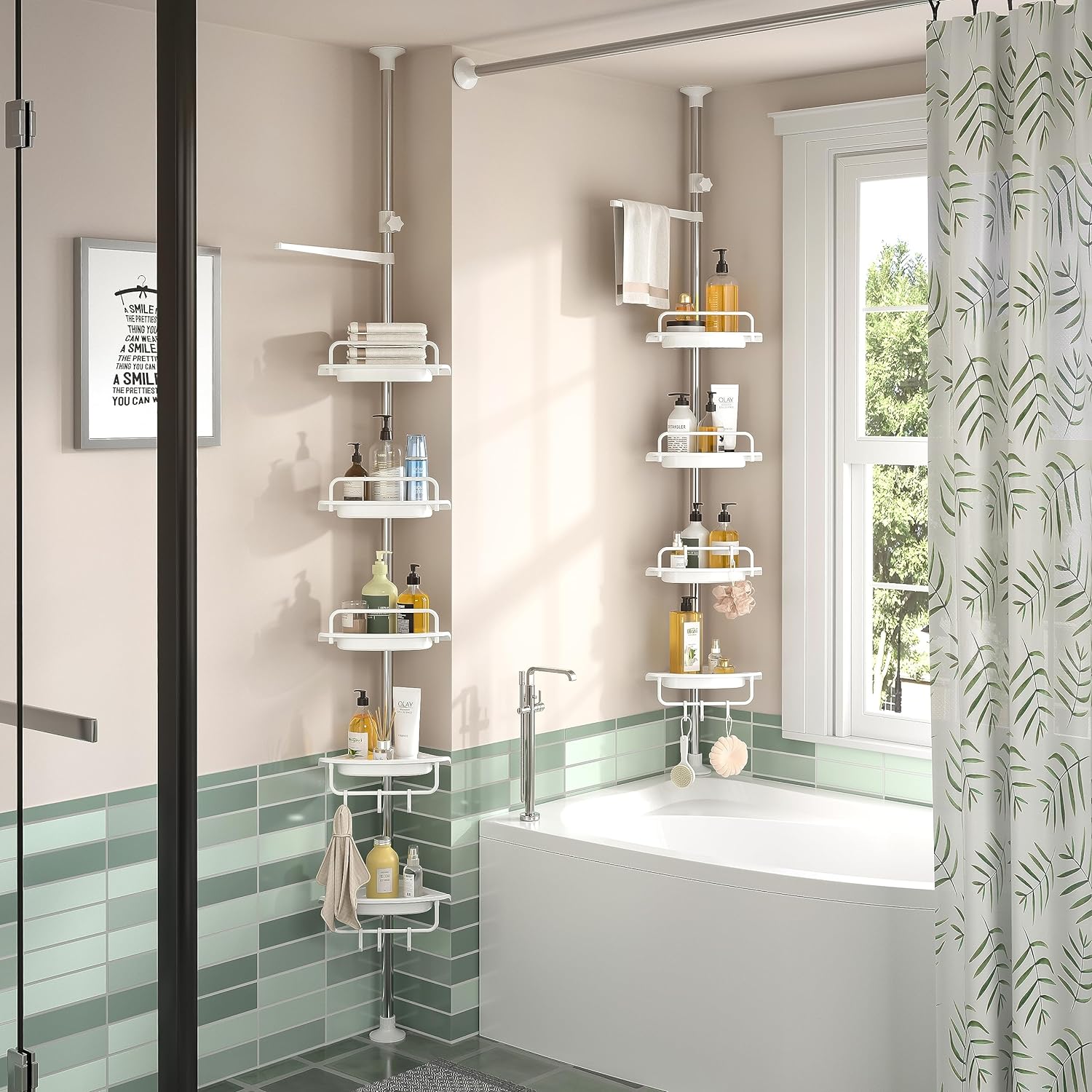 Etajera colt pentru baie si dus, 4 sau 5 rafturi, inaltime reglabila 320 cm, montare pe colt