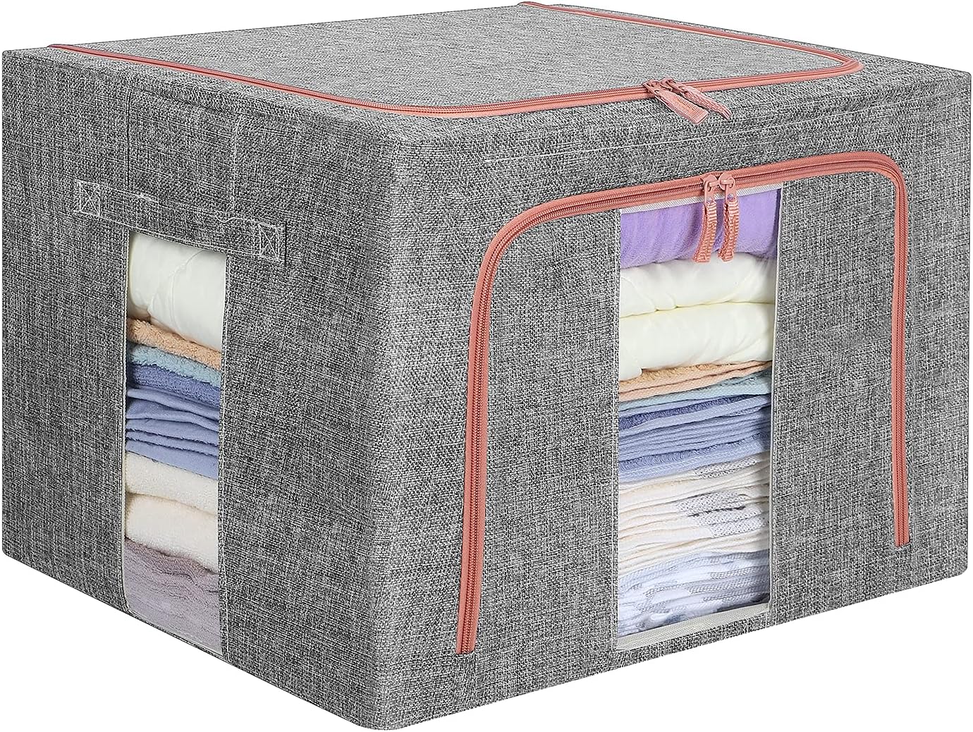 Cutie de depozitare pliabila, 22, 66 sau 100L, din bumbac,fereastra frontala, 2 usi de acces cu fermoar bidirectional, si cadru metalic