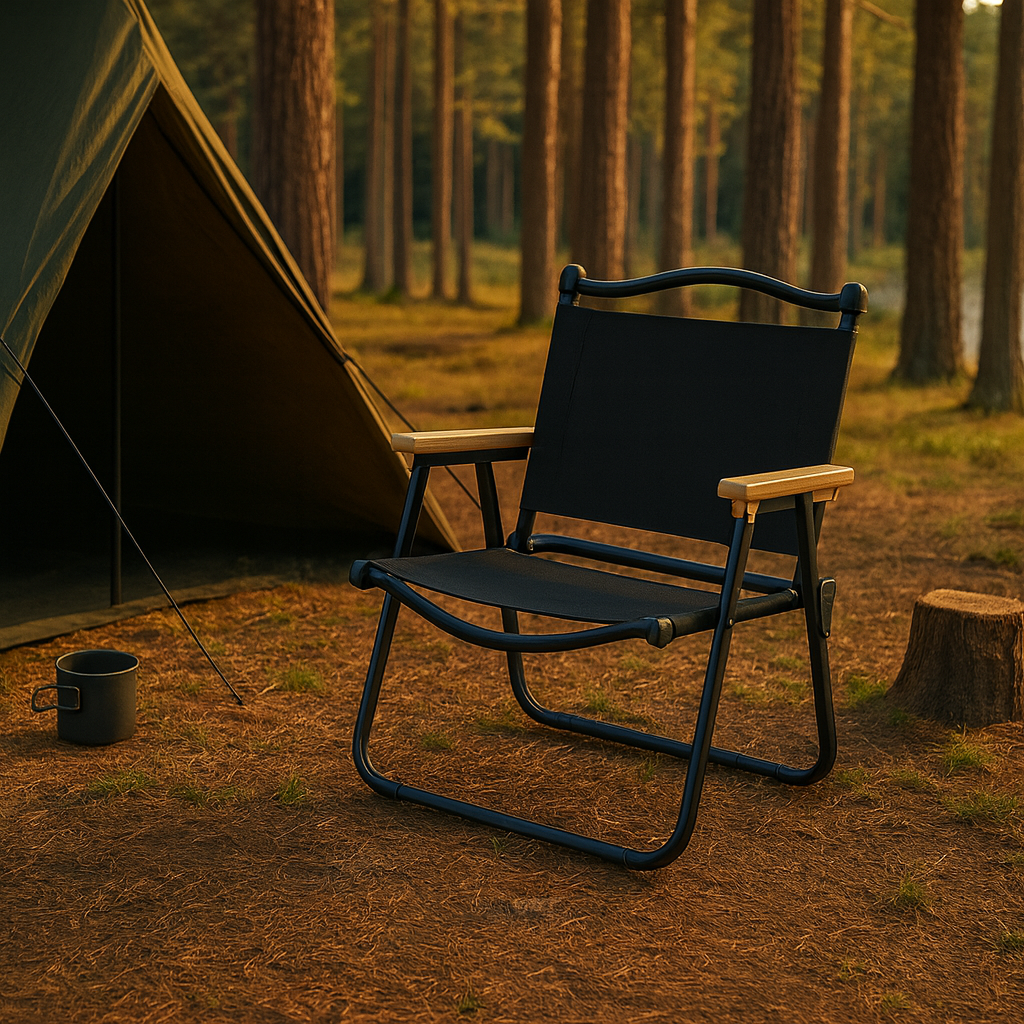 Scaun metalic plabil pentru gradina, camping sau plaja, 54x59x76 cm, negru