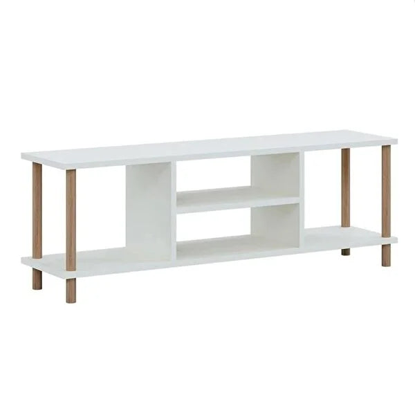 Comoda TV cu rafturi, 120 cm, model cu picioare din lemn