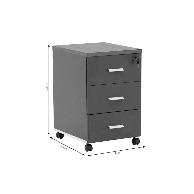 Dulap Mobil cu 3 Sertare, Închidere cu Cheie și Roți, Alb – 63 × 48 × 40 cm - detaliu produs