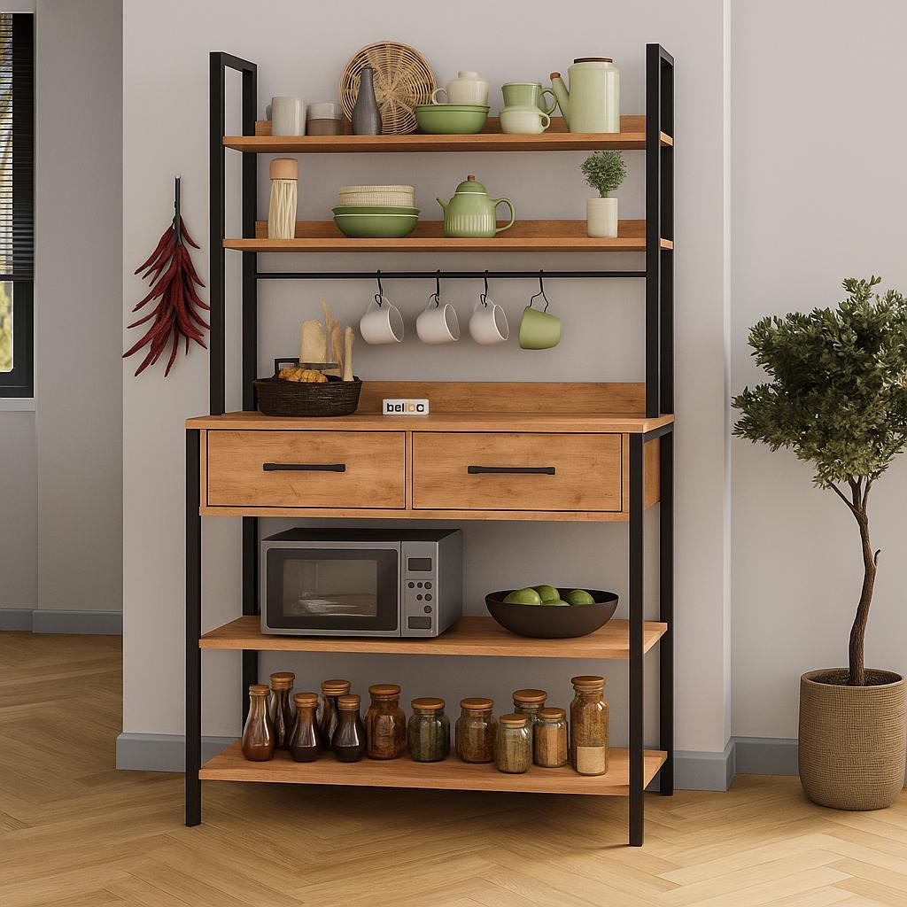 Suport de bucătărie cu 2 sertare și 5 rafturi 120x74x10 cm