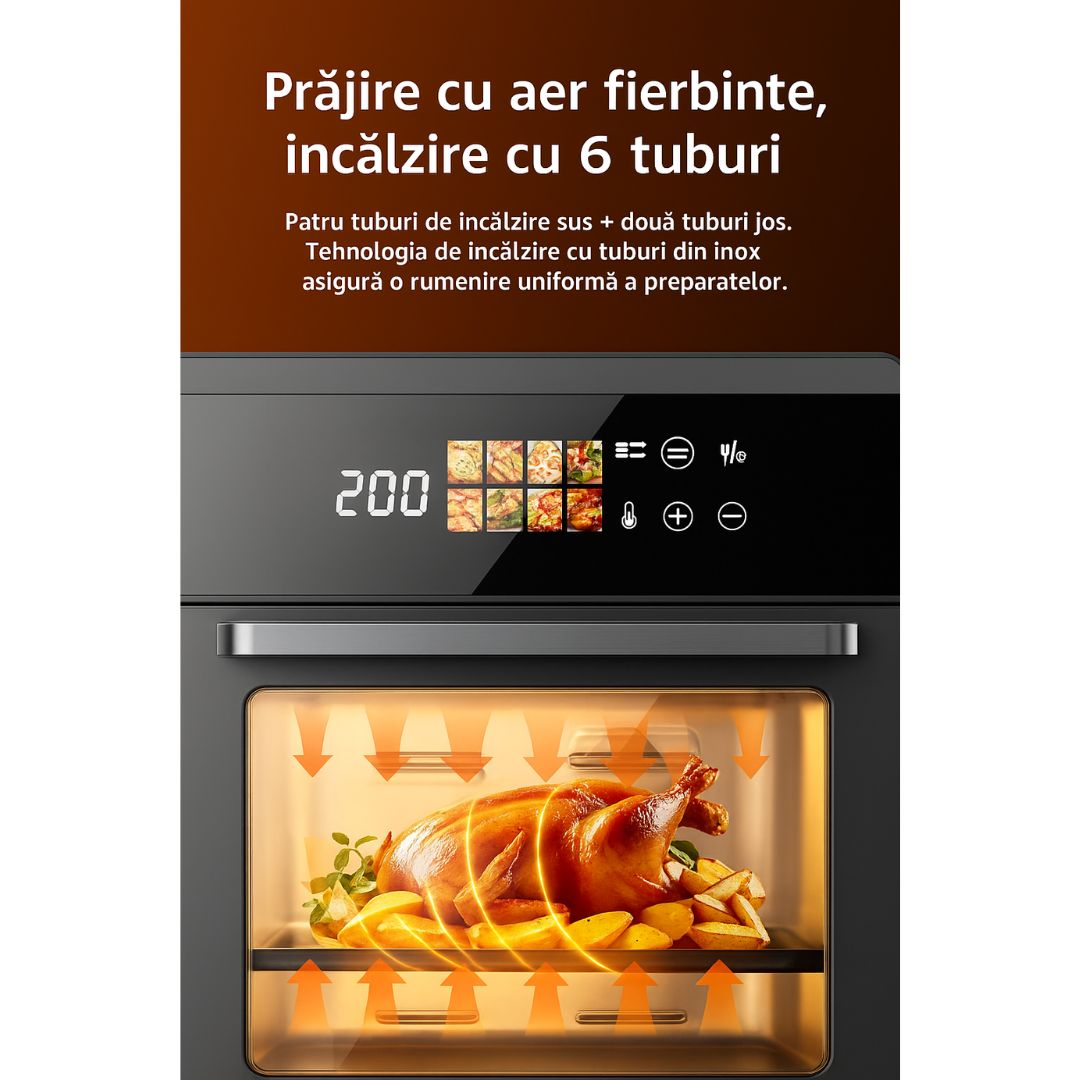 Air Fryer 20L Smart Digital – Cuptor Multifunctional cu Aer Cald, 1800W, Capacitate Mare, Ecran LED, 8 Programe